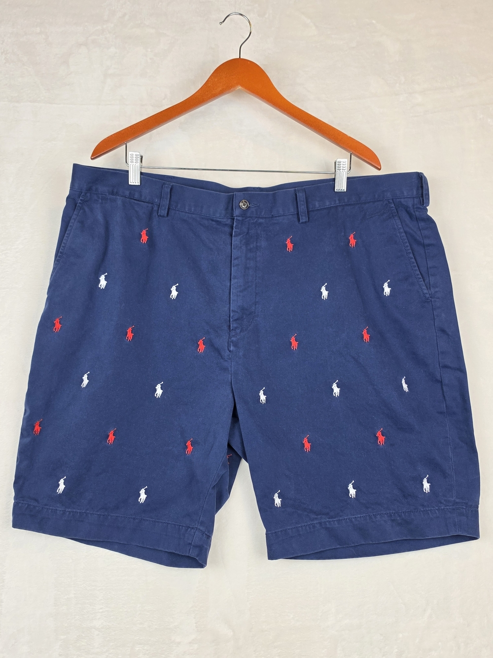 Polo Ralph Lauren Allover Pony Chino Shorts Men's 42 Navy Blue 100% Cotton